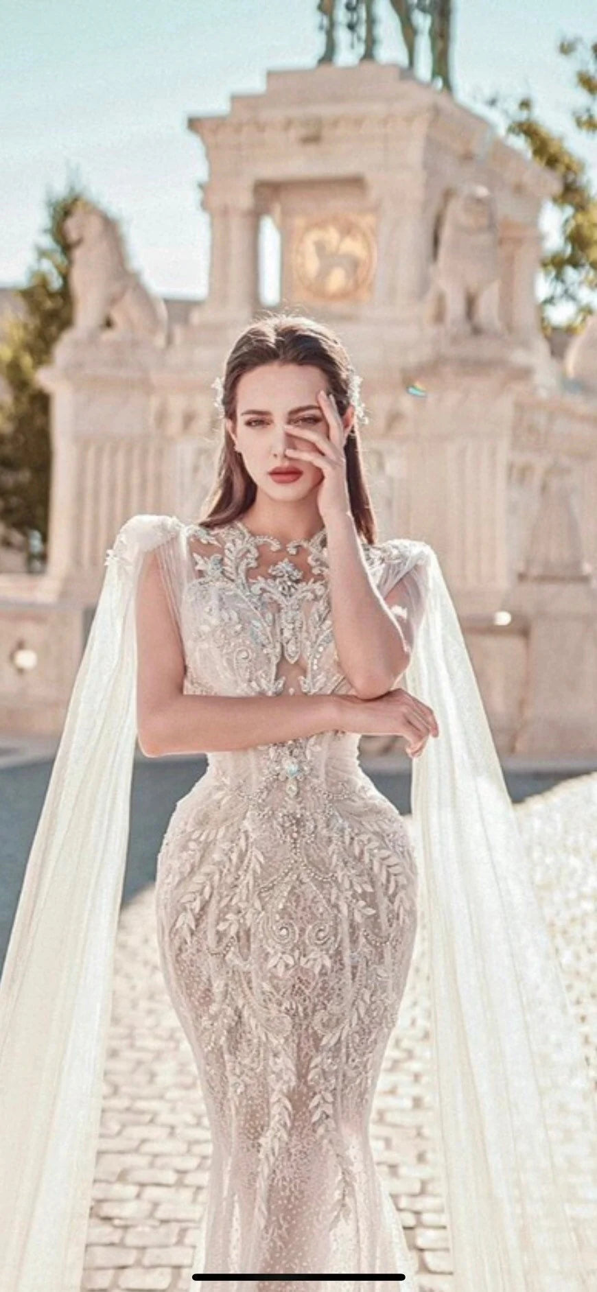 Delilah | Gorgeous Beaded Wedding Dress with Attached Cape Veil Delilah | Gorgeous Beaded Wedding Dress with Attached Cape Veil