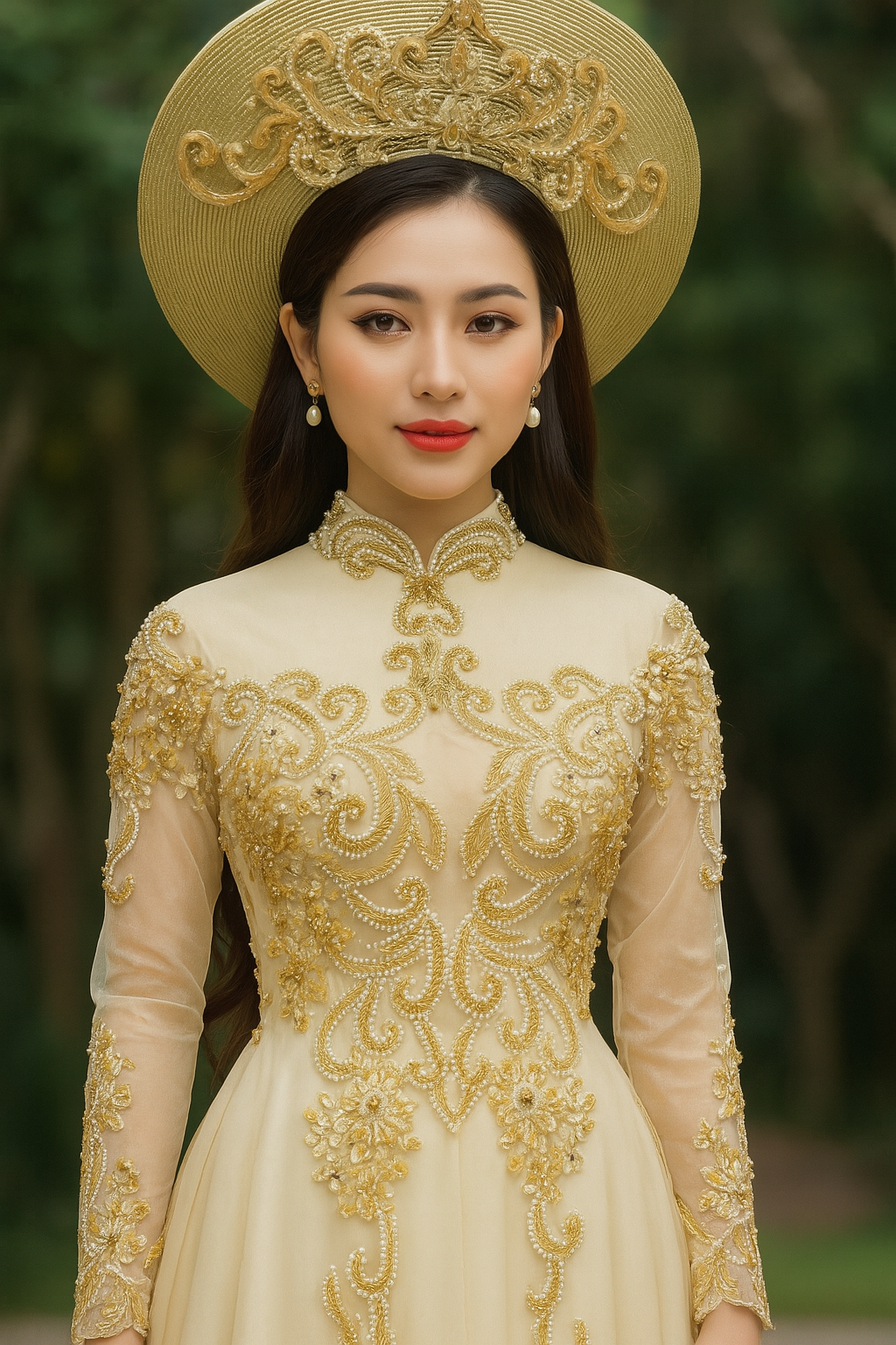 Female ao dai #7 | Gold Vietnamese Wedding Beaded Ao Dai for Brides Yin Bridal Female ao dai #7 | Gold Vietnamese Wedding Beaded Ao Dai for Brides Yin Bridal