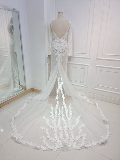 Paisley | Modern Backless Wedding Dress with Illusion Long Sleeves Yin Bridal Paisley | Modern Backless Wedding Dress with Illusion Long Sleeves Yin Bridal