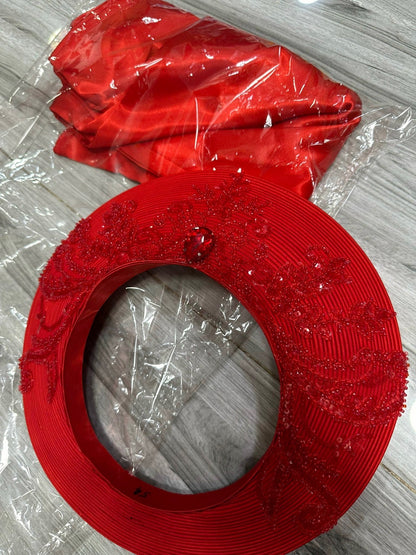 Red headpiece for Vietnamese ao dai