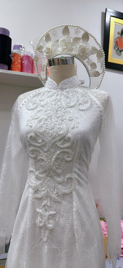 Clear headpiece for Vietnamese ao dai